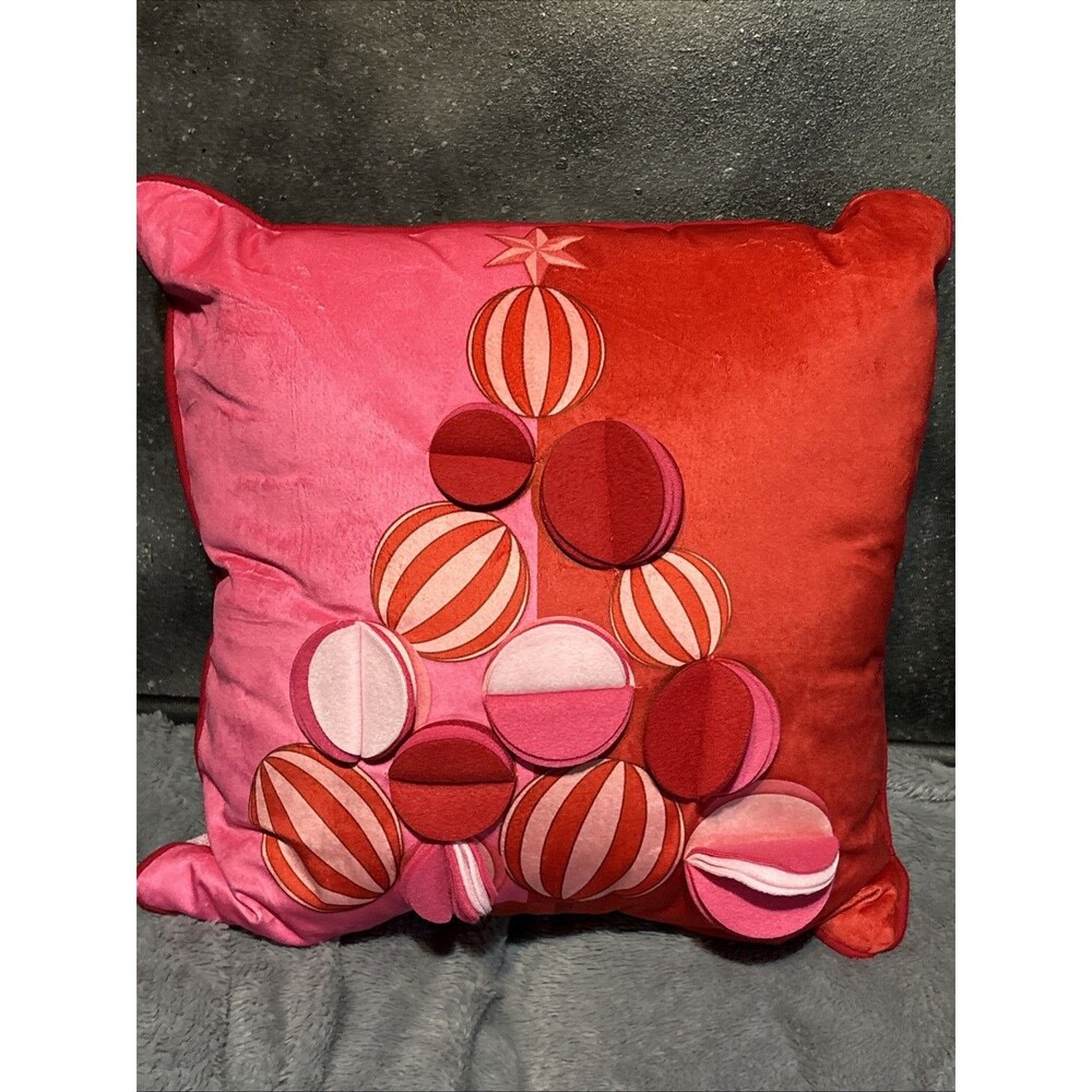 Ashland Christmas Berry Jolly Modern Red and Pink Pom Pom Tree 18in Pillow